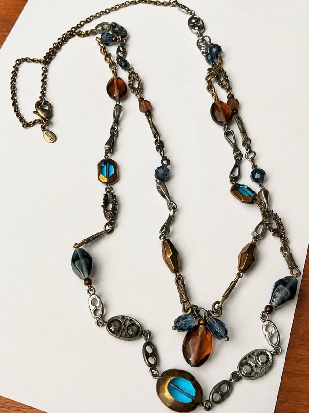 Chico’s Blue & Bronze Statement Necklace Mixed Metal Beaded Necklace